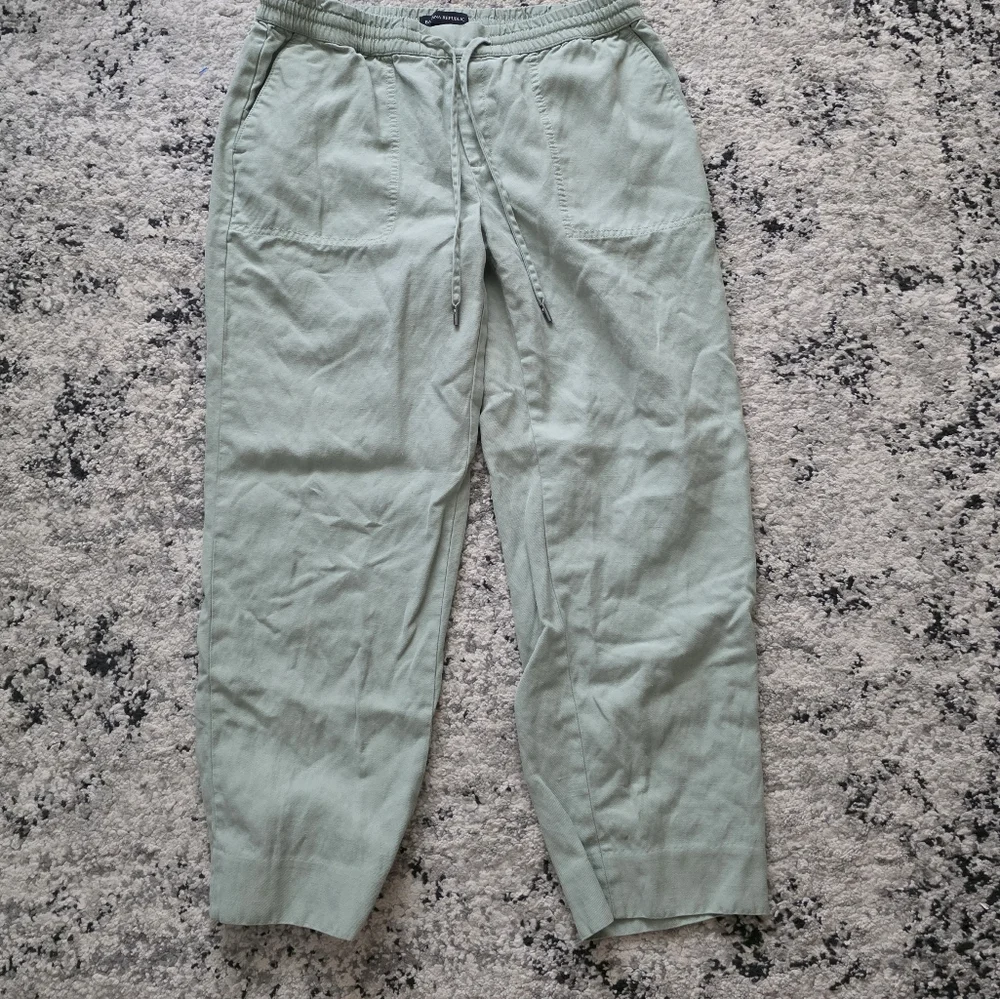 Banana Republic Linen Blend Ankle Pants Wmns Size S Green Preppy Minimalist